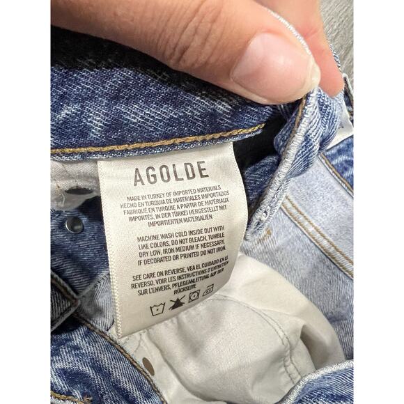 Agolde Womens Cotton Distressed Light-Wash Buttoned Denim Shorts Blue Size 31 - Picture 3 of 4
